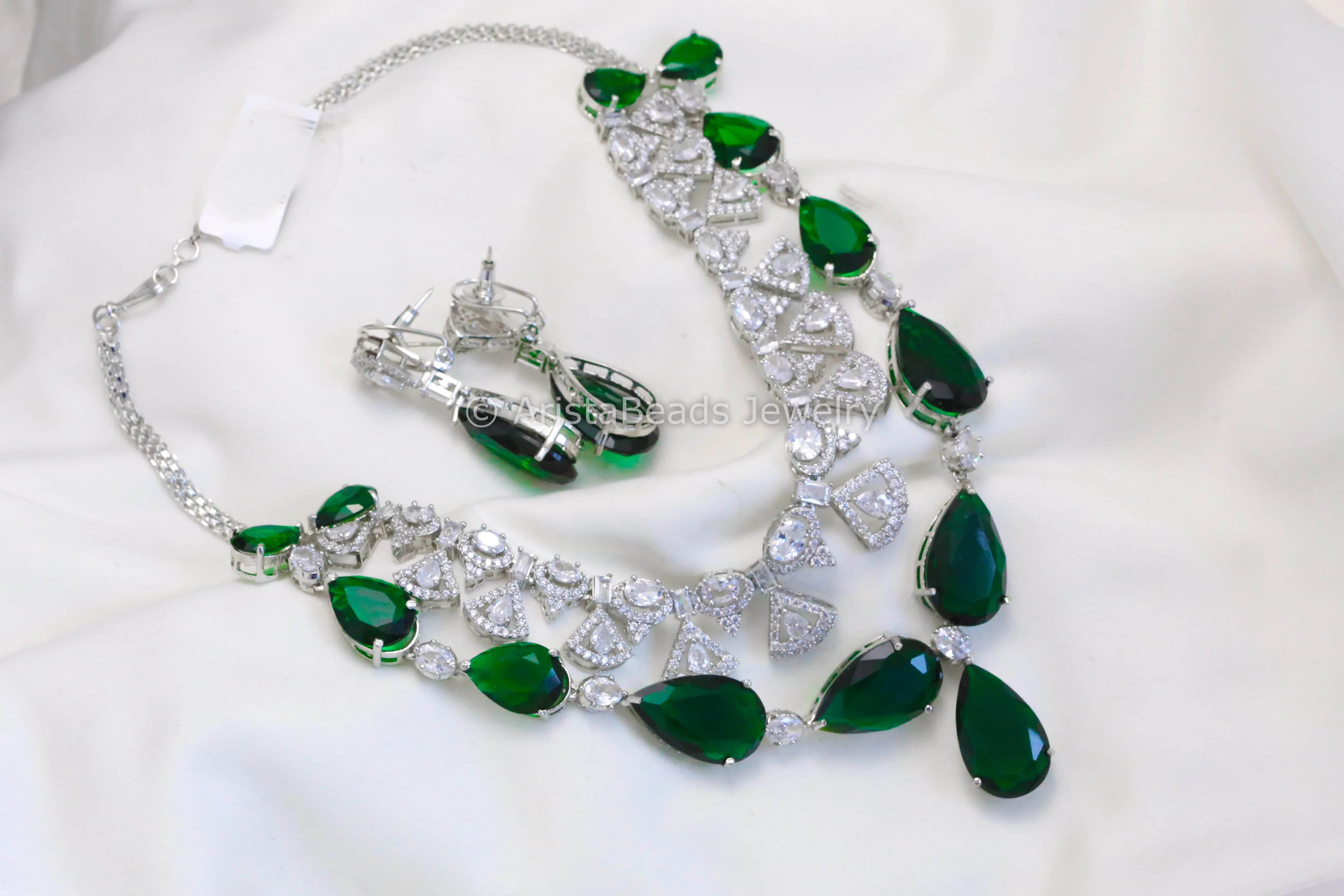 Premium CZ & Green Hydro Necklace Set