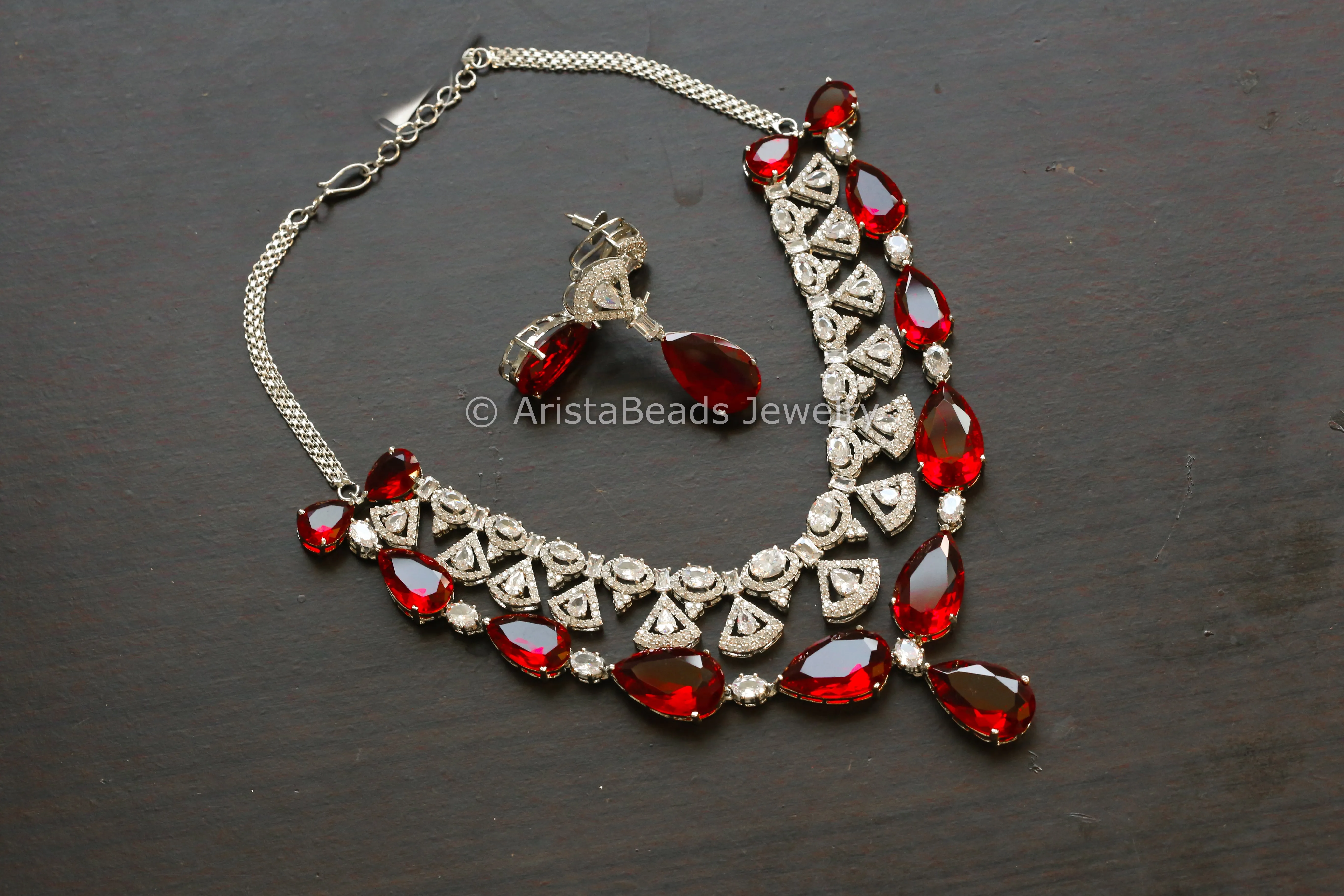 Premium CZ & Red Hydro Necklace Set