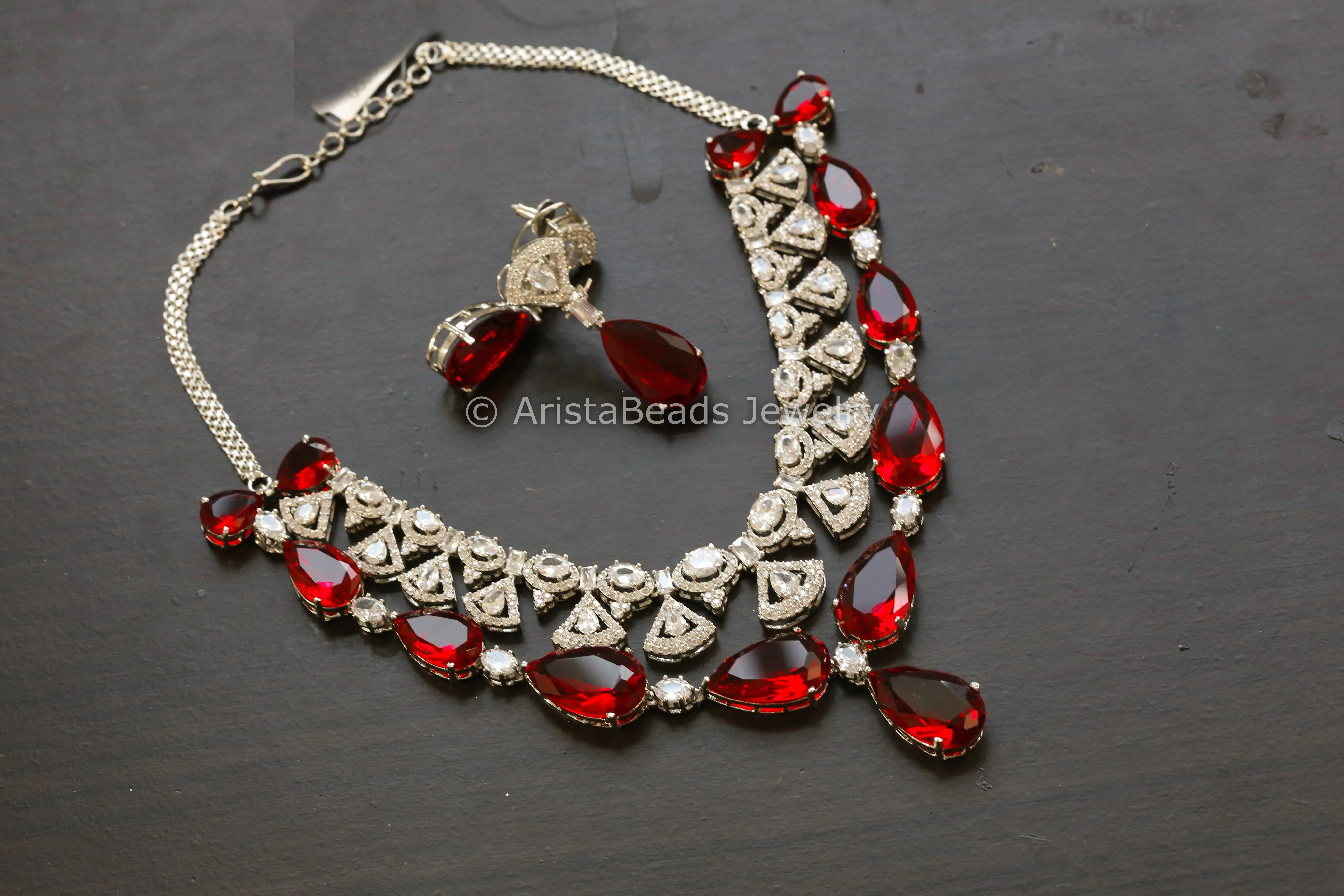 Premium CZ & Red Hydro Necklace Set