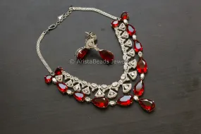 Premium CZ & Red Hydro Necklace Set