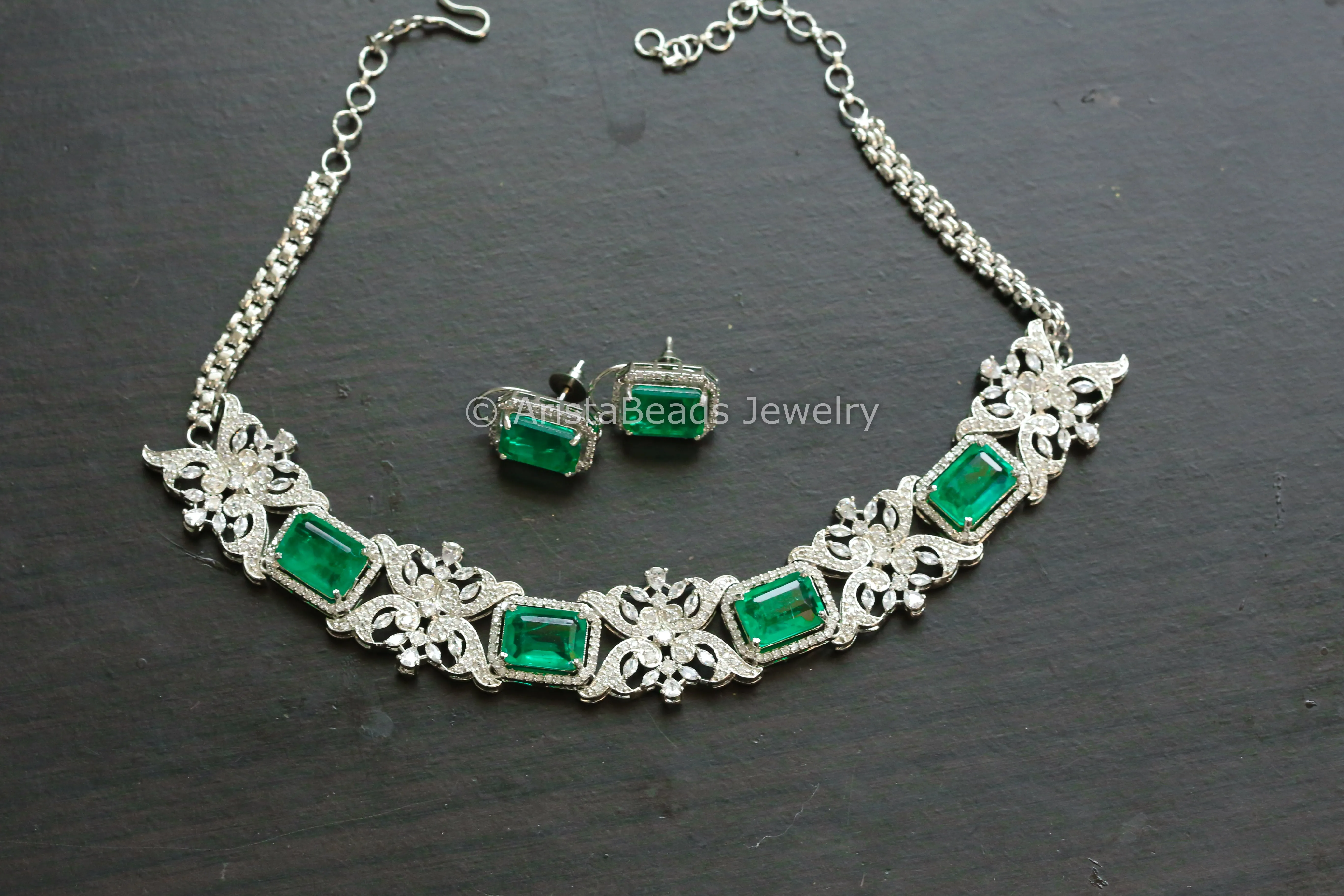 Premium Nano CZ & Doublet Necklace Set - Emerald