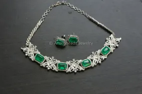 Premium Nano CZ & Doublet Necklace Set - Emerald