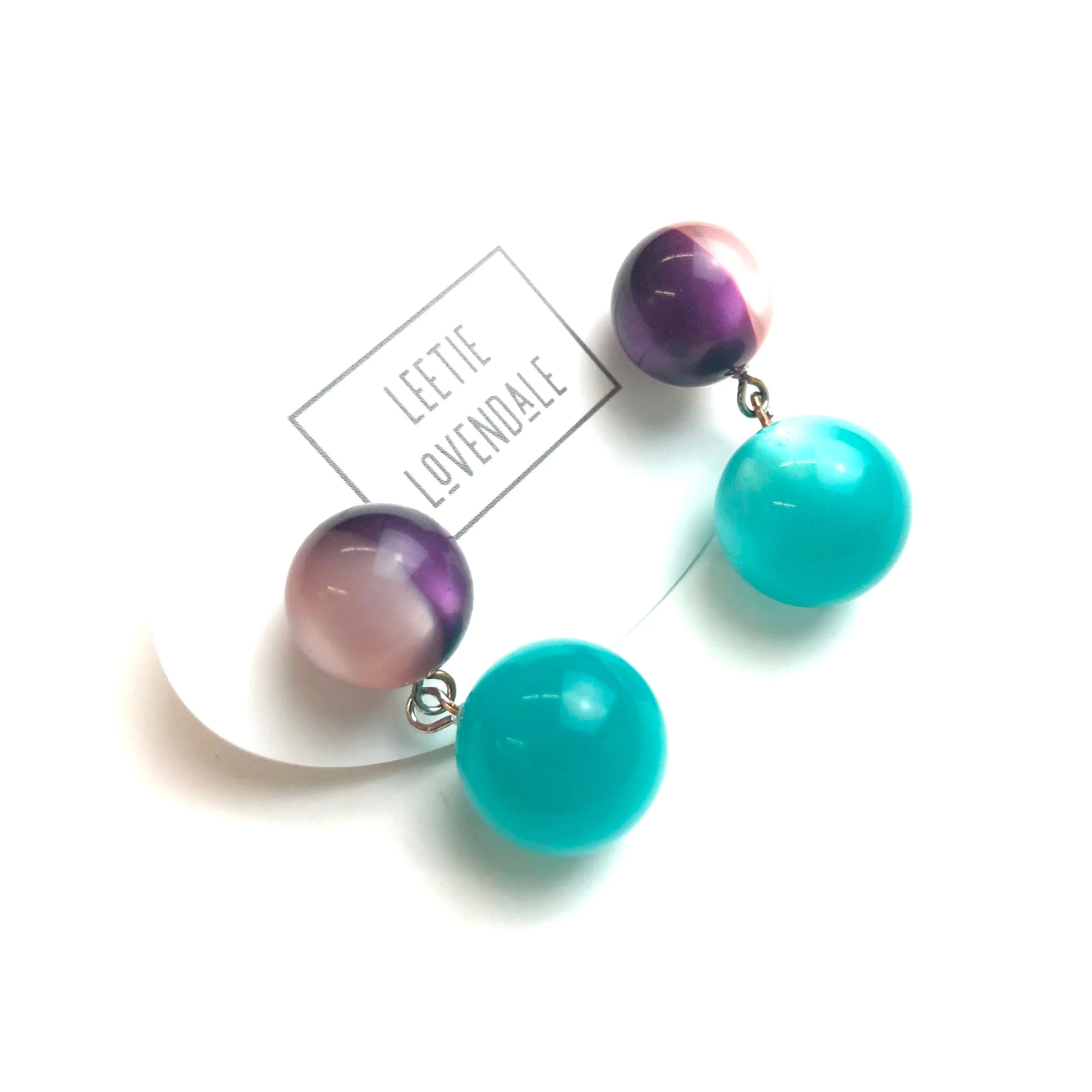 Purple & Pink Harlequin with Teal Moonglow Lollipop Drop Earrings