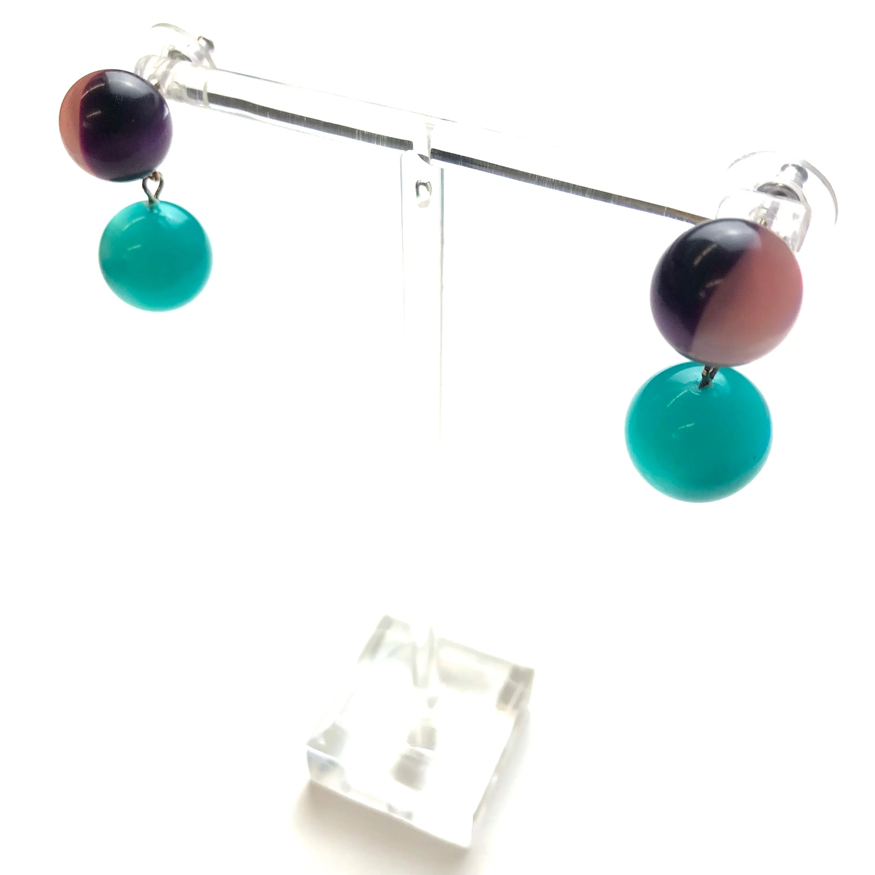 Purple & Pink Harlequin with Teal Moonglow Lollipop Drop Earrings