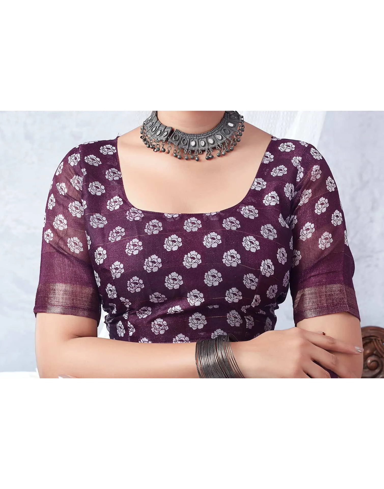 Purple Printed Cotton Saree