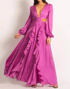 Purple Ruffled Cutout Dress