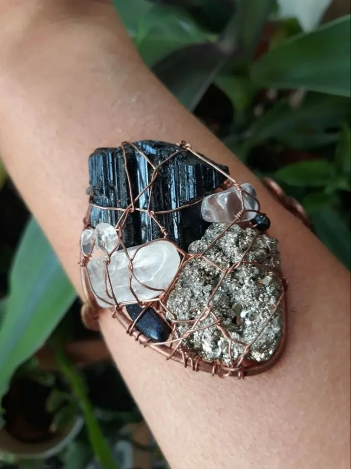 Pyrite / Black Tourmaline / Quartz Cuff