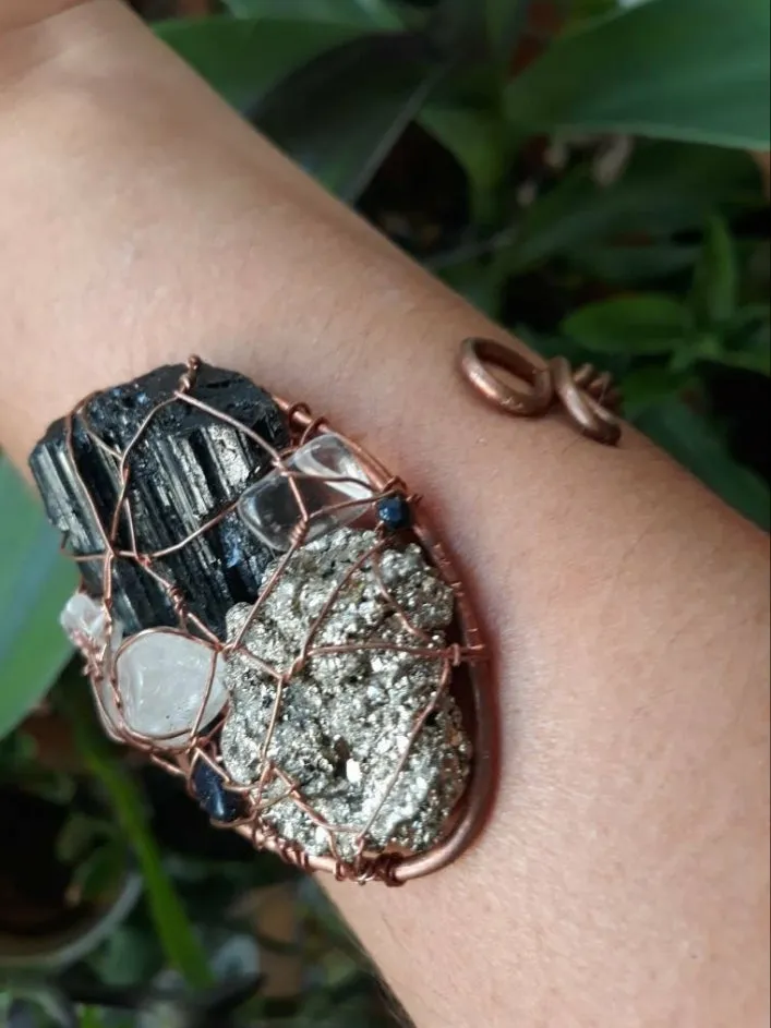 Pyrite / Black Tourmaline / Quartz Cuff