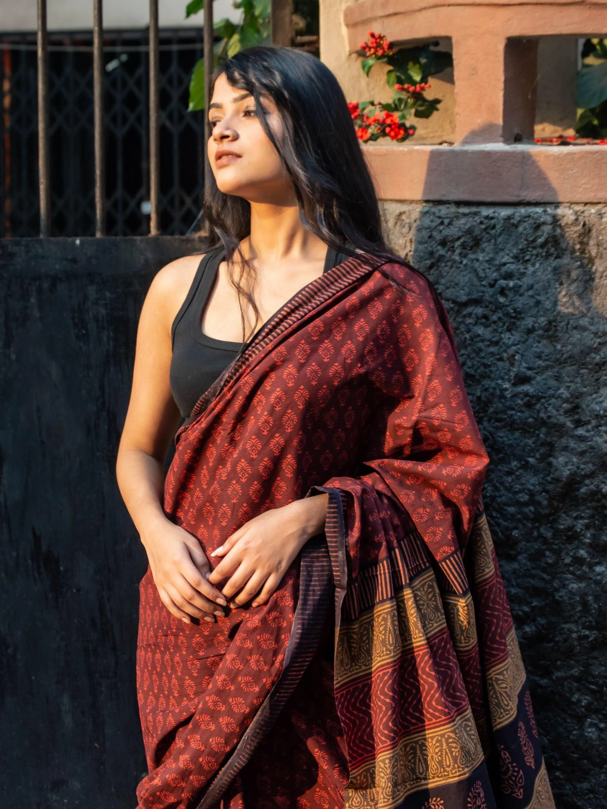 Roheda Gulab natural dyed handblock printed Bagru saree