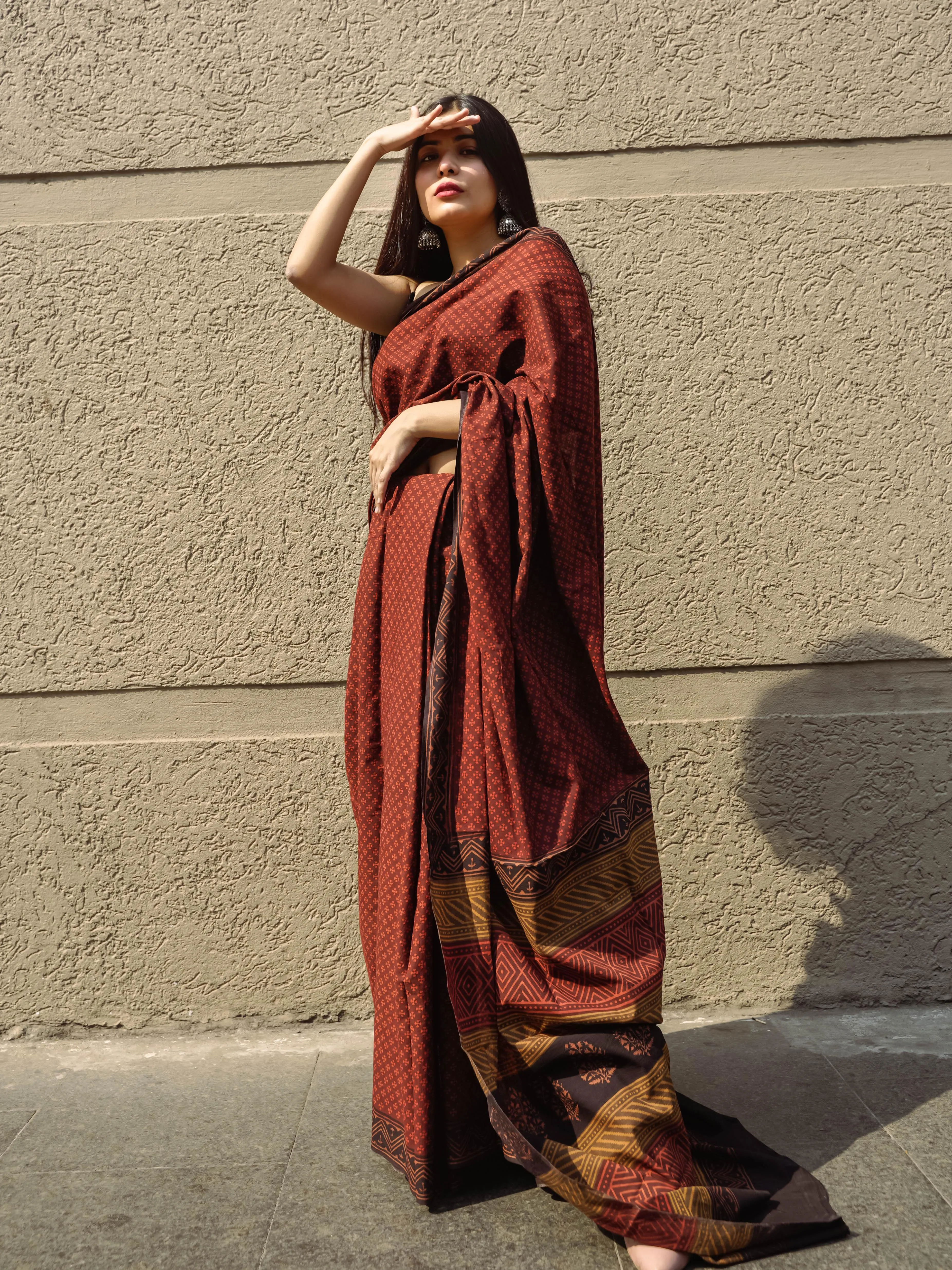 Roheda Makkhi buta natural dyed handblock printed Bagru saree