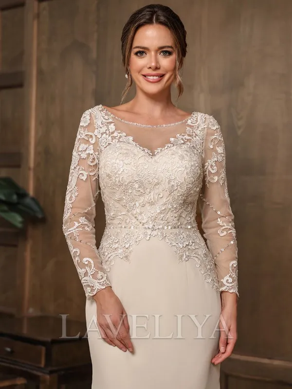 Sheath Scoop Long Sleeves Appliques Lace Floor-Length Chiffon Mother of the Bride Dress  #XM240046