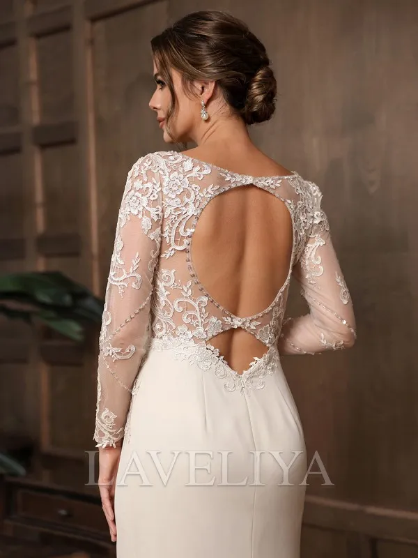 Sheath Scoop Long Sleeves Appliques Lace Floor-Length Chiffon Mother of the Bride Dress  #XM240046