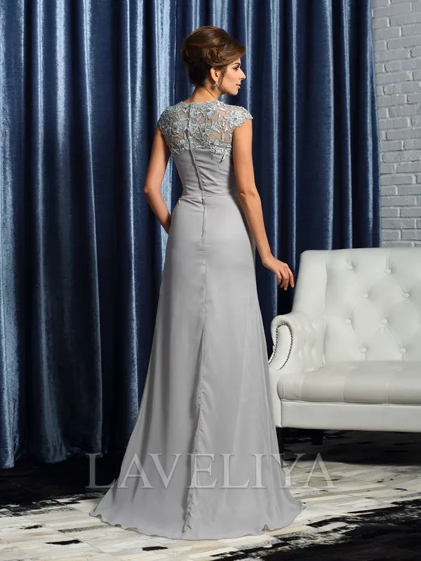 Sheath Sweetheart Short Sleeves Applique Sweep Train Chiffon Mother of the Bride Dress  #XM230064