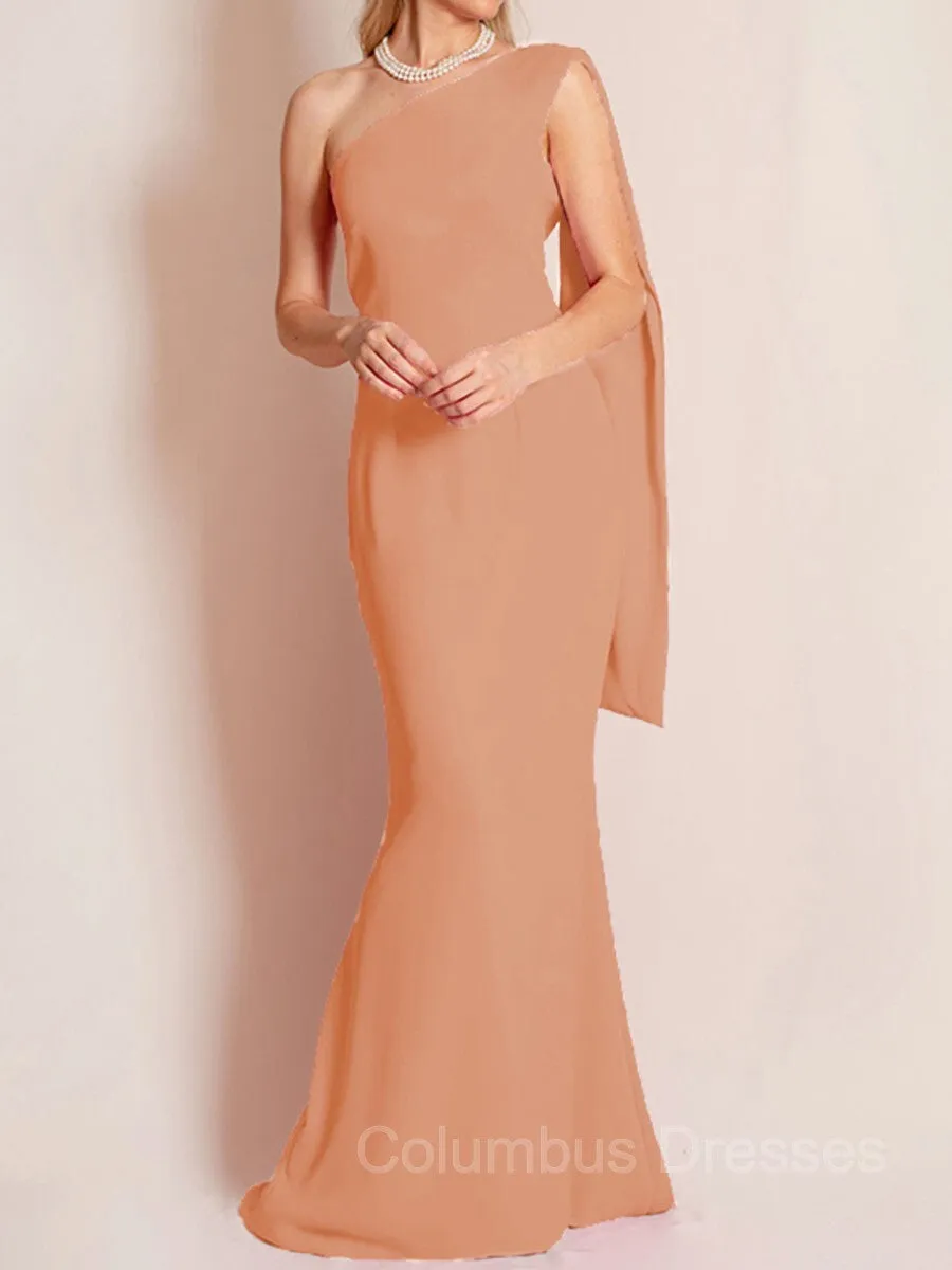 Sheath/Column One-Shoulder Floor-Length Chiffon Mother of the Bride Dresses With Ruffles