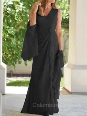 Sheath/Column V-neck Floor-Length Chiffon Mother of the Bride Dresses With Ruched