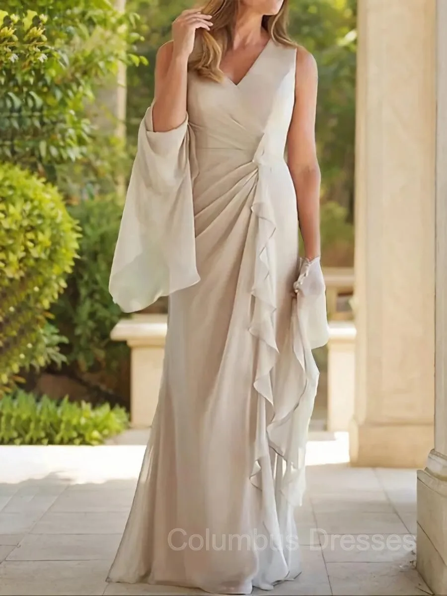 Sheath/Column V-neck Floor-Length Chiffon Mother of the Bride Dresses With Ruched