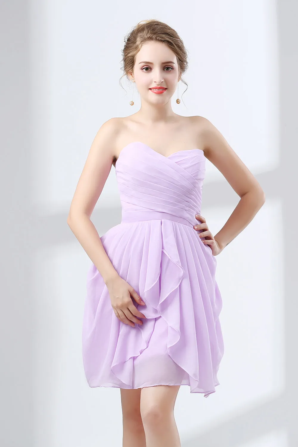 Short A Line Ruffle Strapless Homecoming Dresses