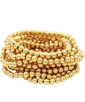 Single 6mm Beaded Stretch Bracelet- Gold