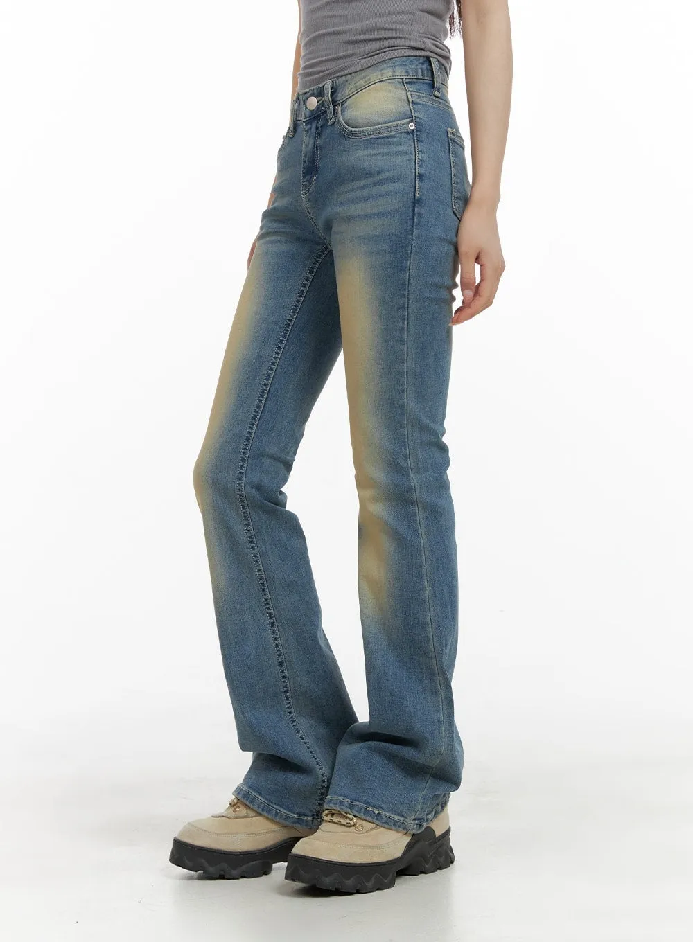 Slim Fit Washed Bootcut Jeans CA402