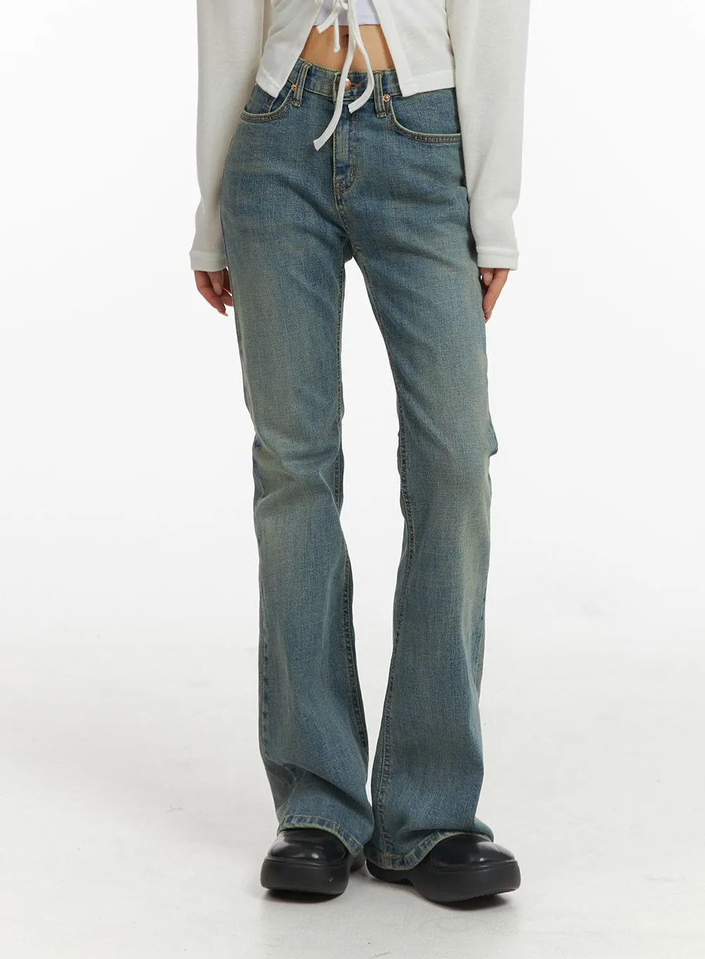 Slim Fit Washed Bootcut Jeans CJ416