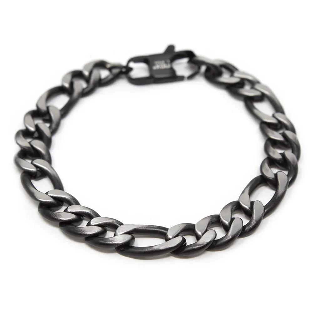 Stainless Steel Black Ion Plated Figaro Chain Bracelet