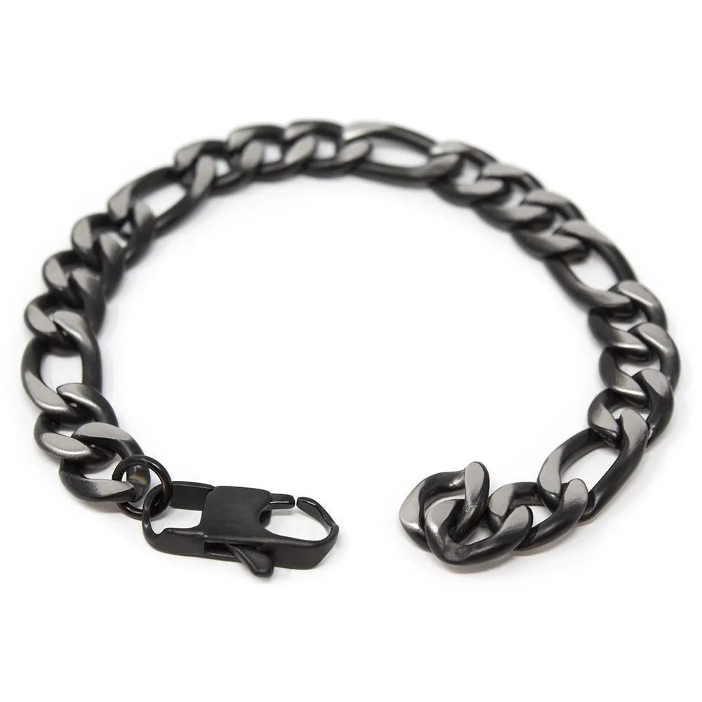 Stainless Steel Black Ion Plated Figaro Chain Bracelet