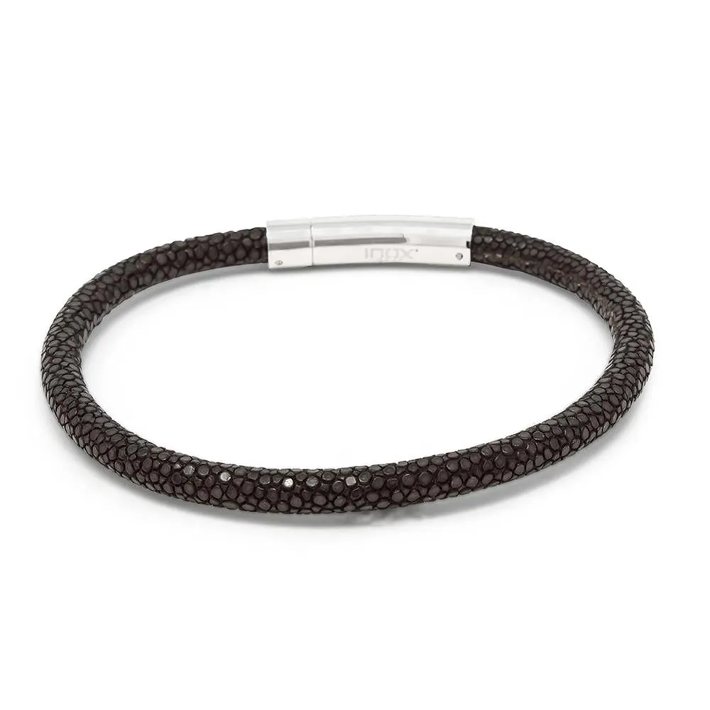 Stainless Steel Brown Stingray Leather Bracelet