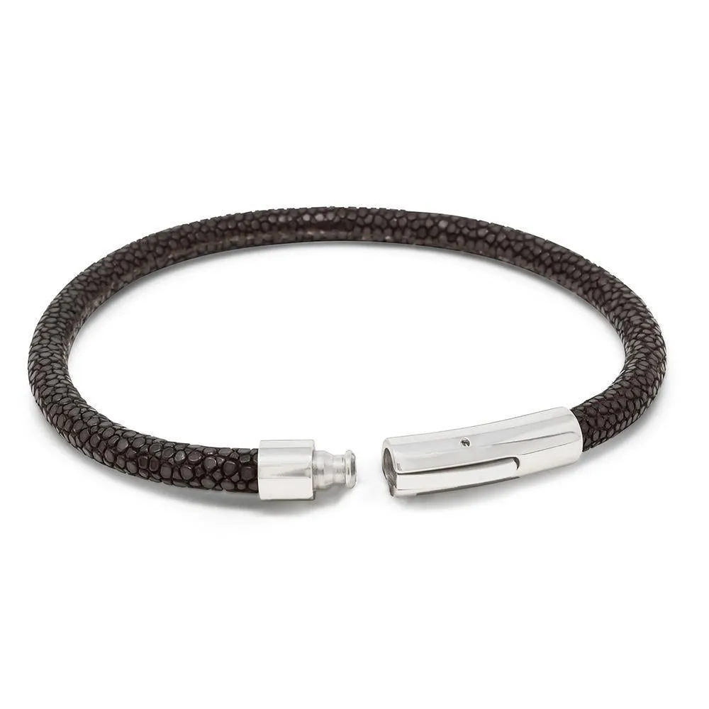 Stainless Steel Brown Stingray Leather Bracelet