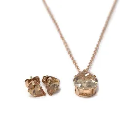 Stainless Steel Crystal Teardrop Necklace Earrings Set Rose Gold Plated