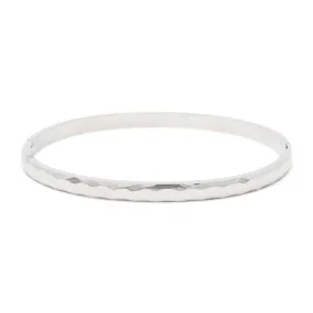 Stainless Steel Hinged Textured Bangle Rhodium Plated