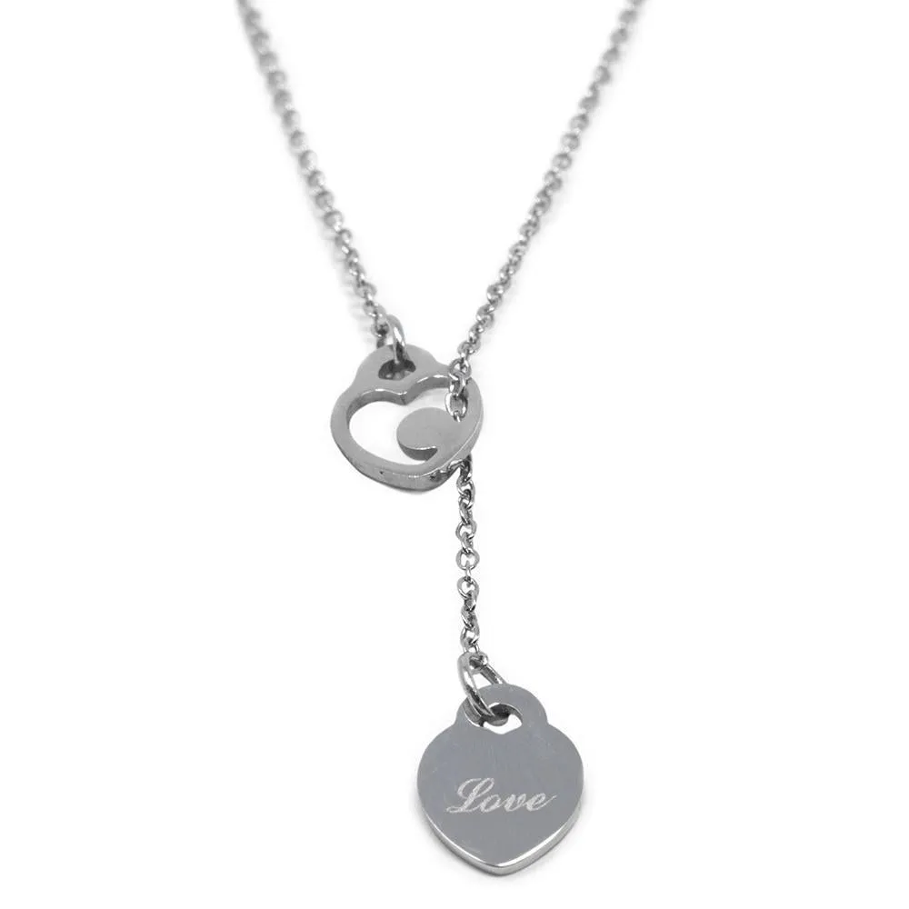 Stainless Steel Love Heart Lariat Necklace Earrings Set