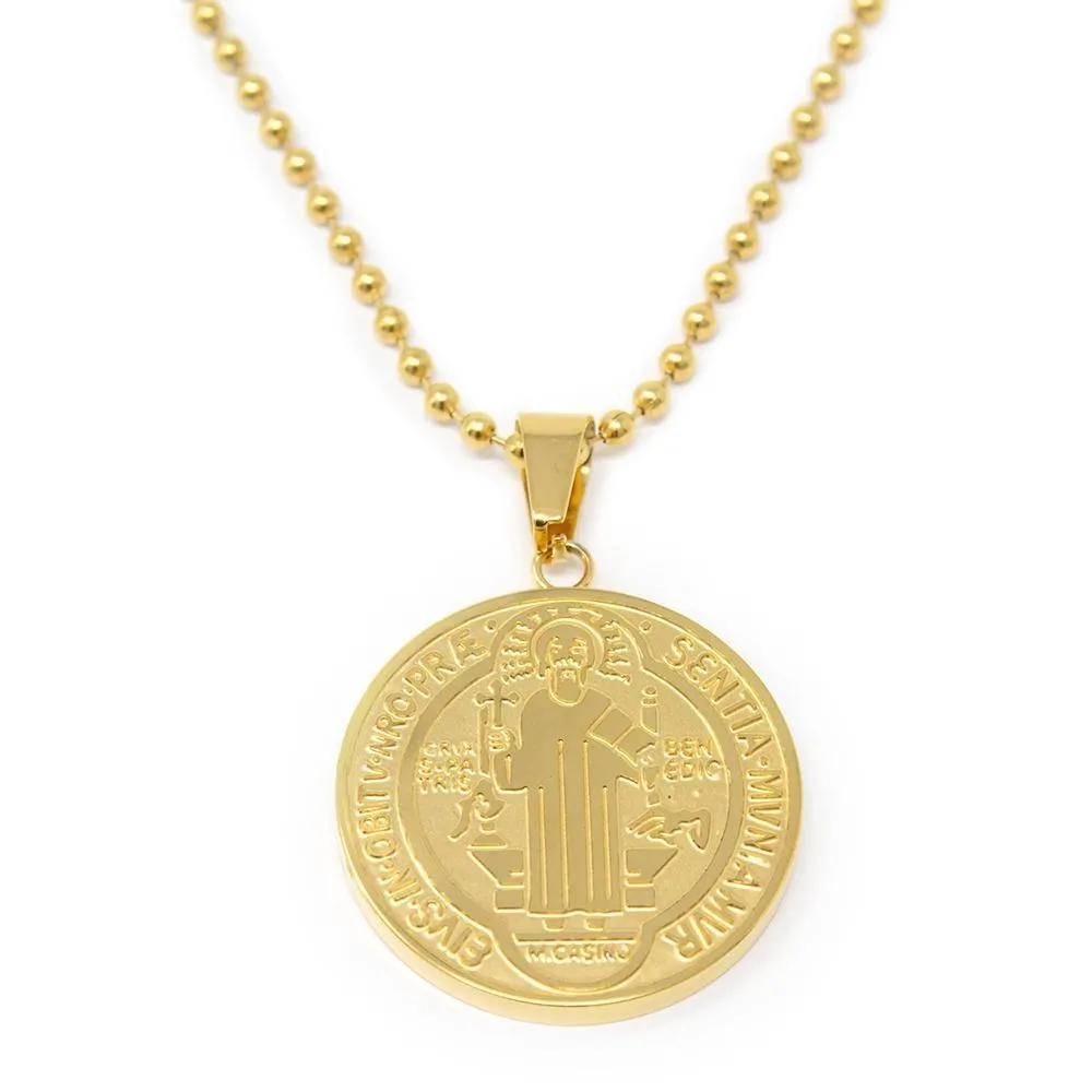 Stainless Steel Saint Medallion Pendant Gold Plated