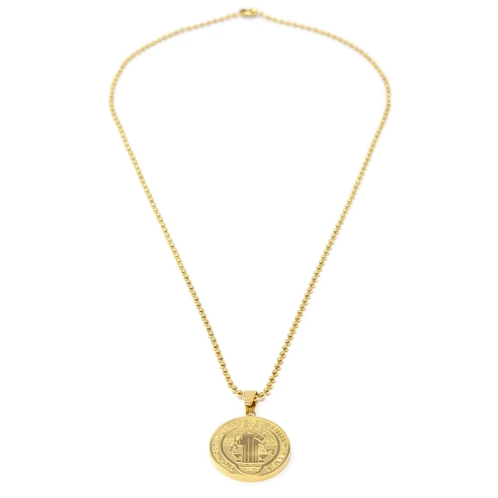 Stainless Steel Saint Medallion Pendant Gold Plated