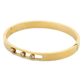 Stainless Steel Three Sliding Crystal Bangle Gold Plated