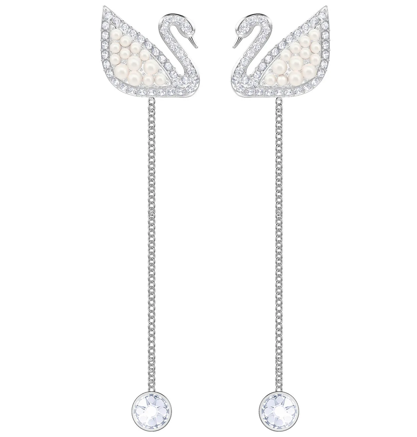 Swarovski ICONIC SWAN PIERCED EARRINGS, White, Rhodium Plated- 5429270