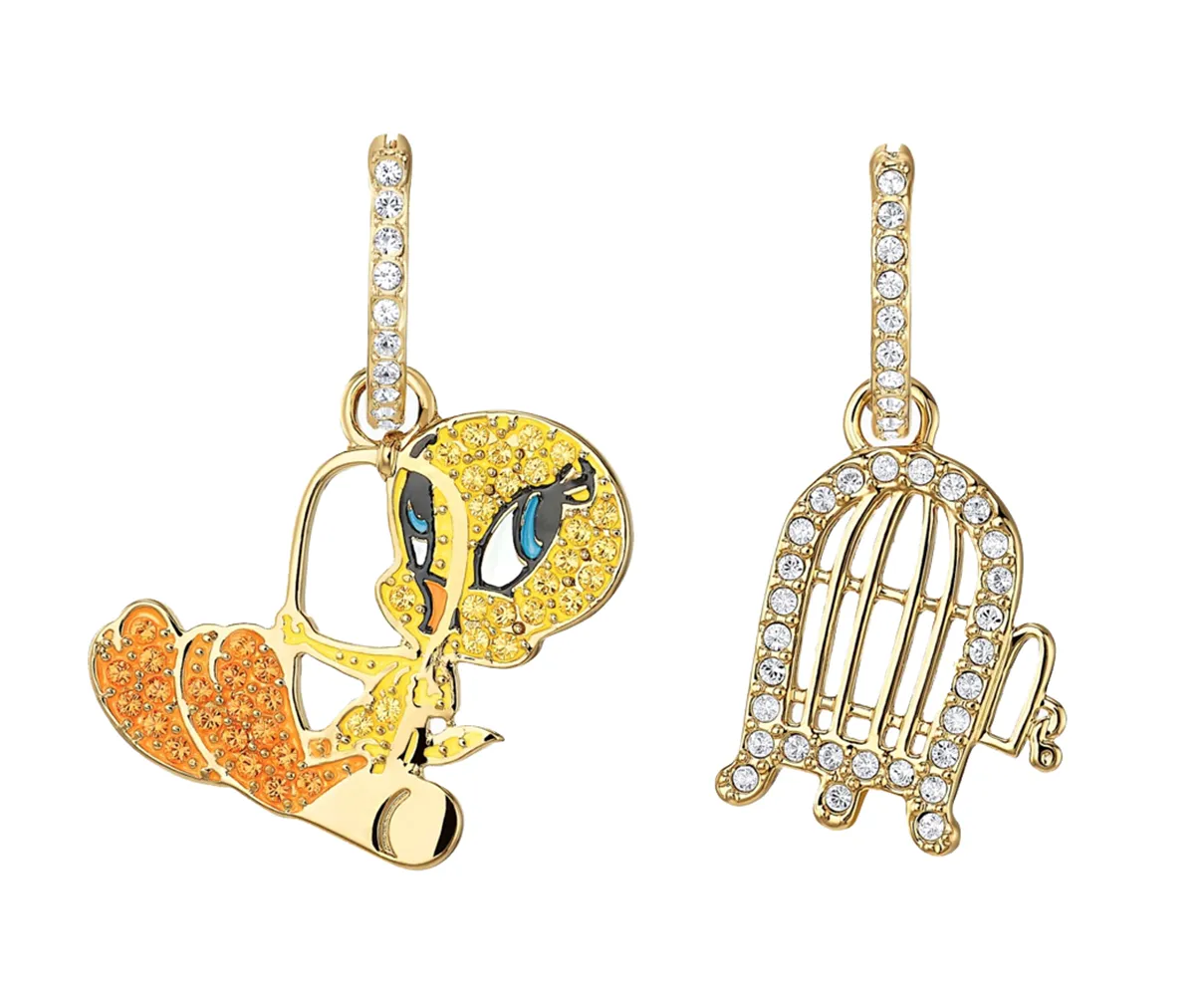 Swarovski LOONEY TUNES TWEETY HOOP PIERCED EARRINGS, Gold Tone -5487637