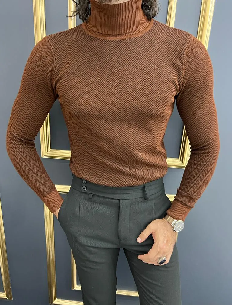 Thread Slim Fit Lycra Brick Turtleneck