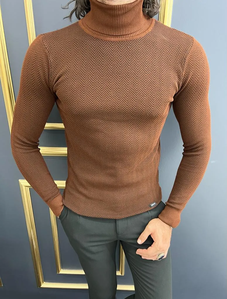 Thread Slim Fit Lycra Brick Turtleneck