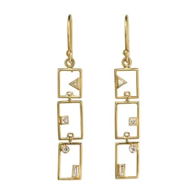 Triple Grid Layout Earrings with Bezel-Set Diamonds