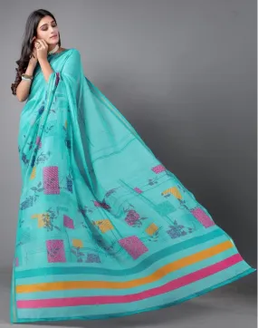 Turquoise Blue Cotton Saree