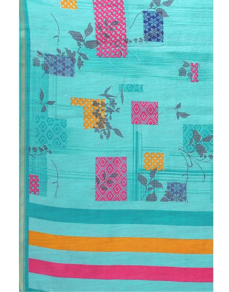 Turquoise Blue Cotton Saree