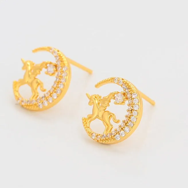 Unicorn Stud Earrings Gold Plated