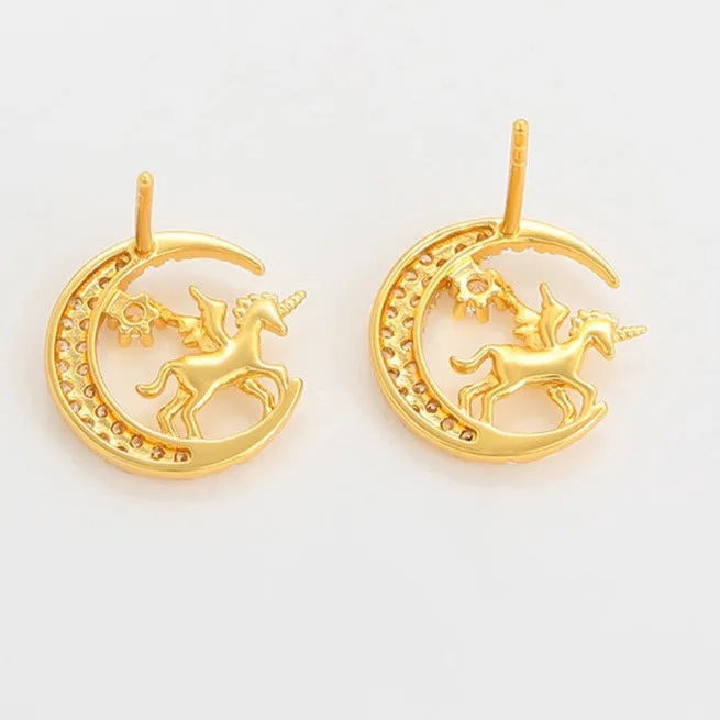 Unicorn Stud Earrings Gold Plated