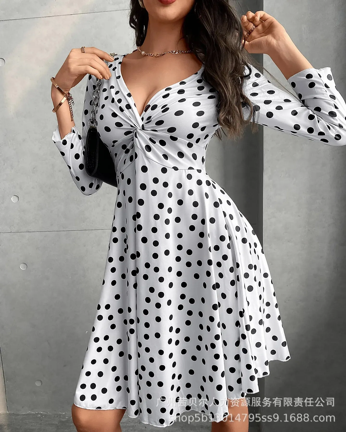 V Neck High Waist Mini Long Sleeve Bodycon Dress