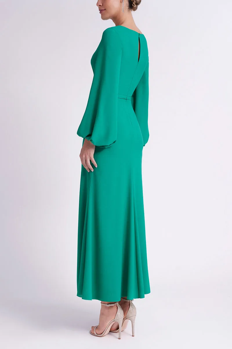 V-Neck Long Sleeve A-Line Empire With Slit Cocktail Evening Dress QM3365