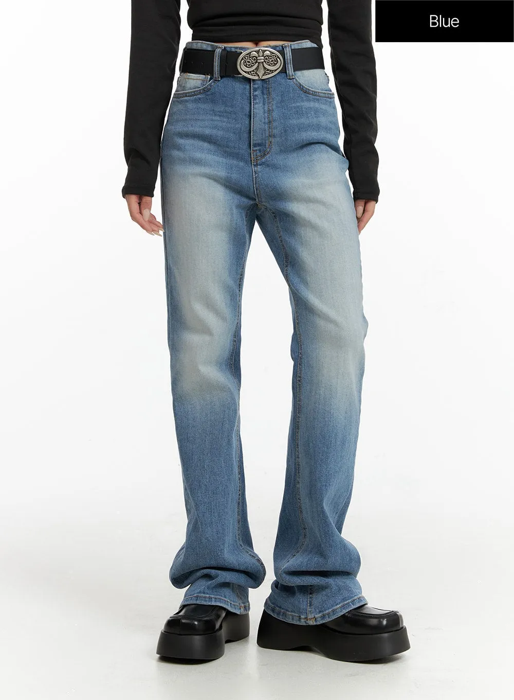 Washed Slim Fit Bootcut Jeans CF415