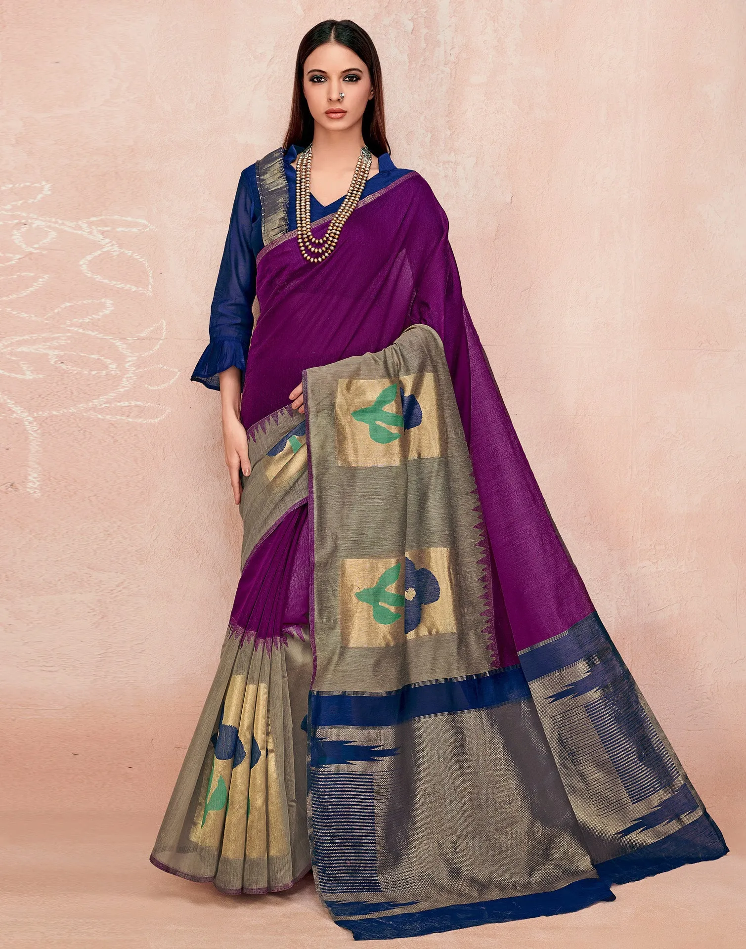 Wine Cotton Saree