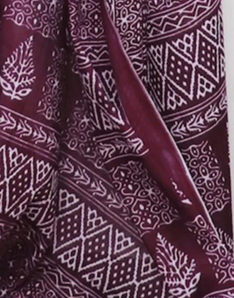 Wine Printed Cotton Saree