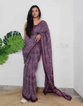 Wine Printed Cotton Saree