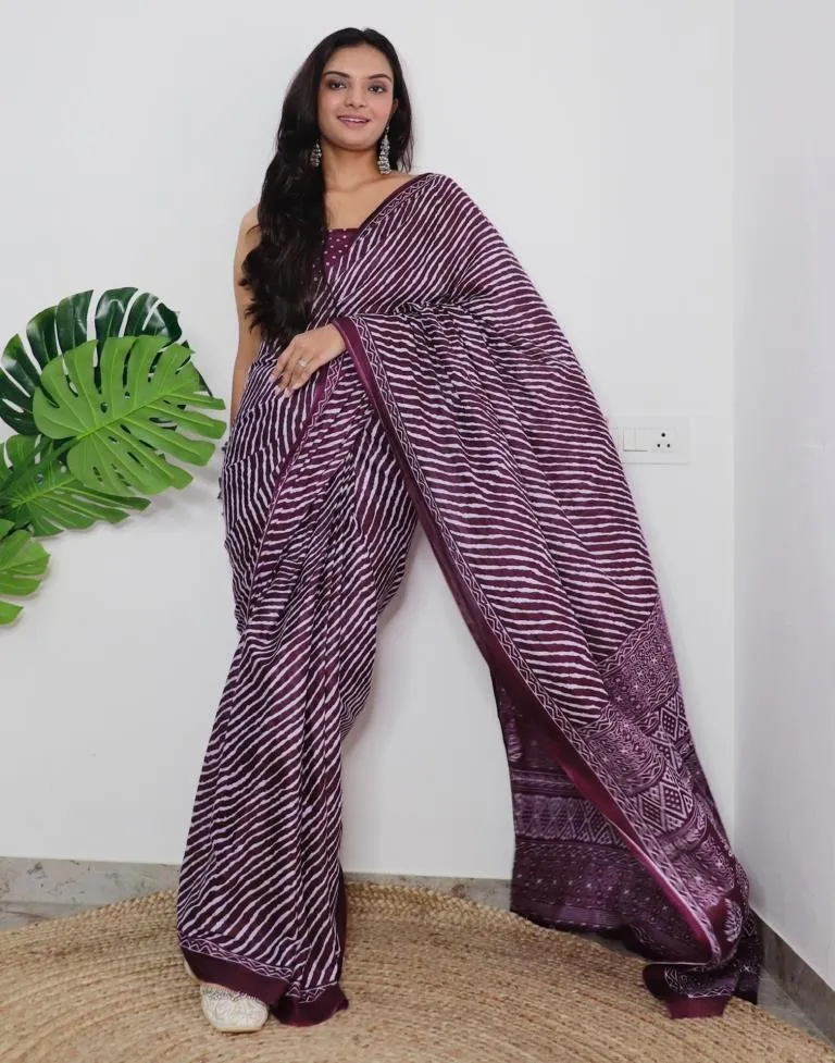 Wine Printed Cotton Saree